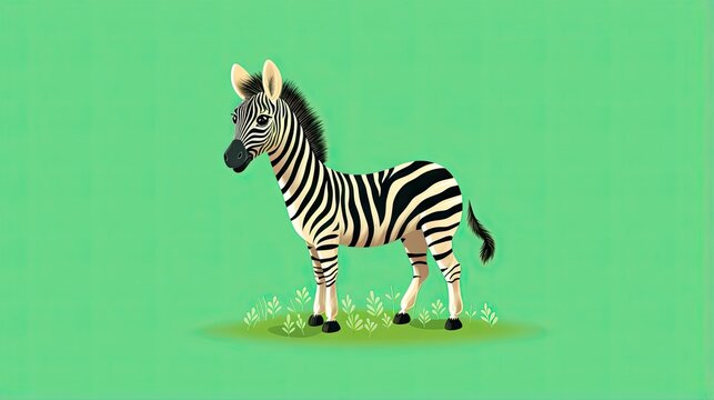  a picture of a zebra standing in the grass on a green background.  generative ai