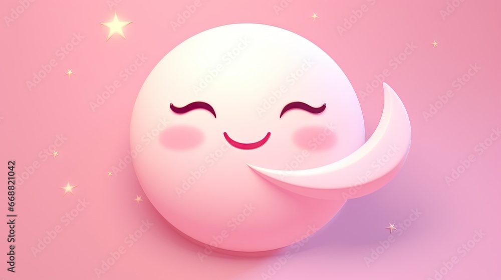 Poster a pink background with a smiling moon and stars on it. generative ai