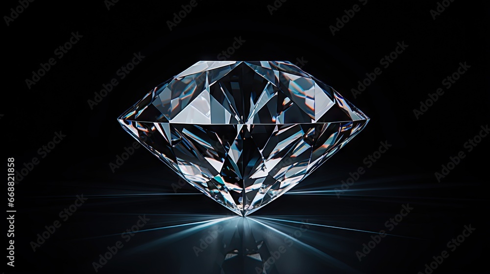 Poster a very large diamond on a black background with a reflection. generative ai