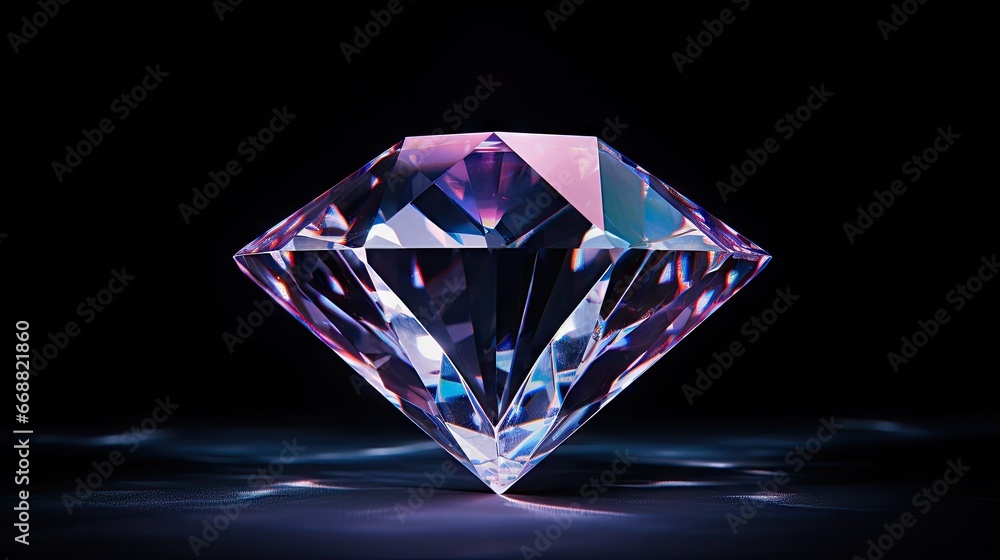 Poster a very large diamond on a black background with some lights. generative ai