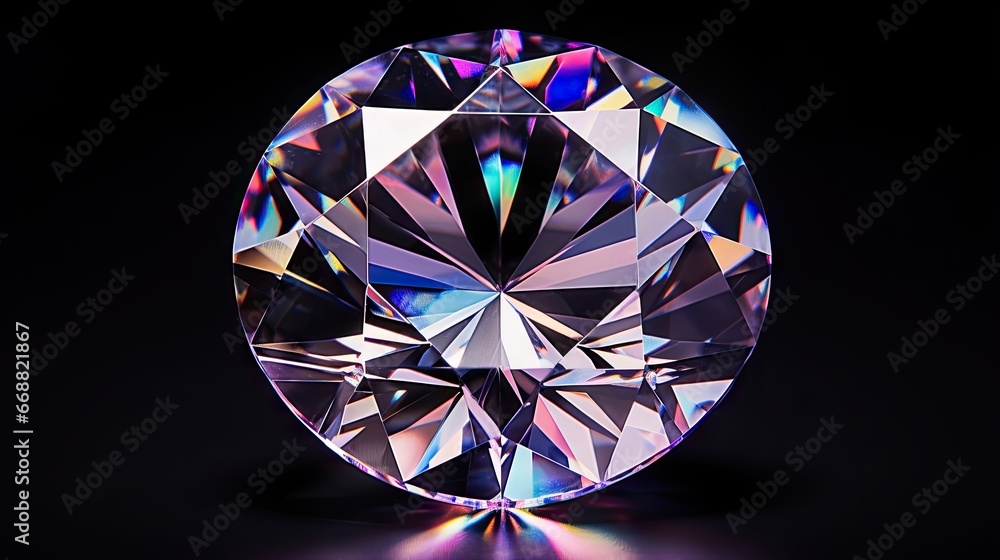 Poster a very pretty looking diamond on a black background with a reflection. generative ai