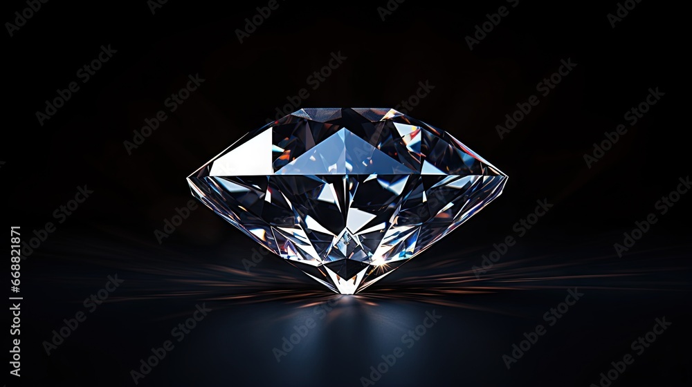 Poster a diamond on a black background with a light shining through it. generative ai