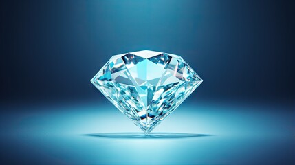  a blue diamond on a blue background with a shadow on the ground.  generative ai