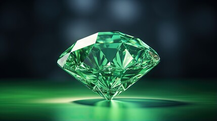  a green diamond sitting on top of a green table top.  generative ai