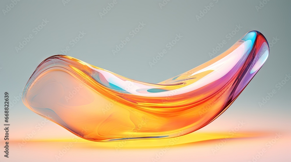 Poster a colorful object is floating on a white surface with a gray background. generative ai