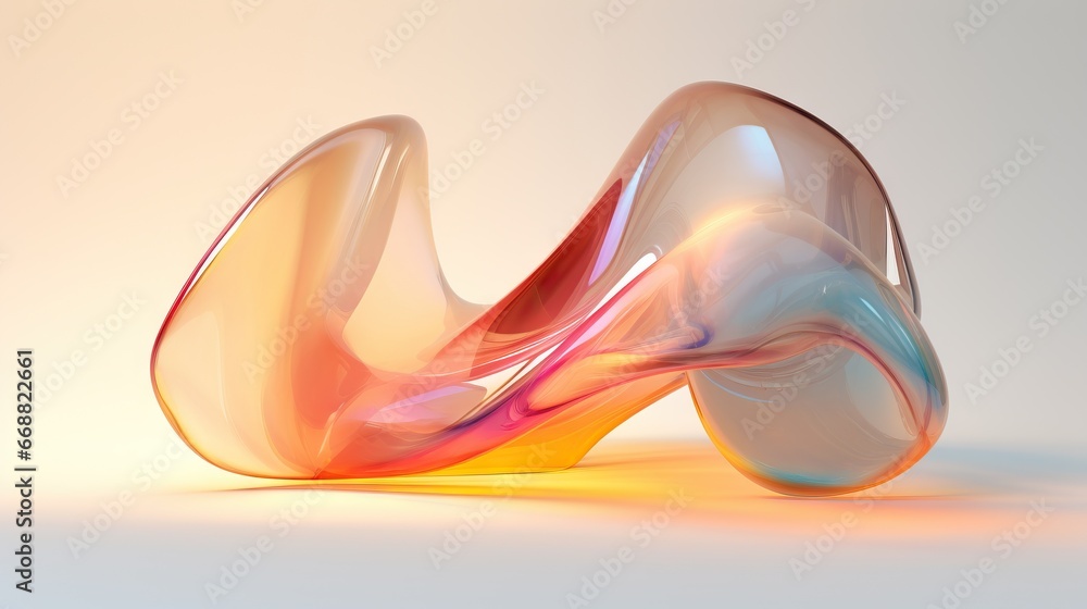 Aufkleber a colorful object that looks like a wave of liquid on a white surface. generative ai