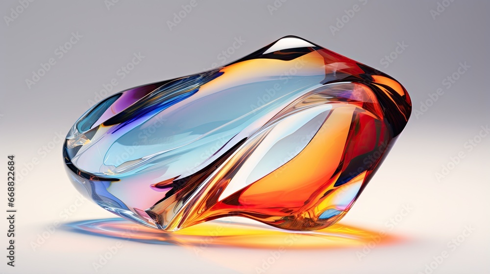 Poster a multicolored glass object sitting on top of a table. generative ai