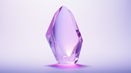  a pink crystal standing upright on a white surface with a blue background.  generative ai