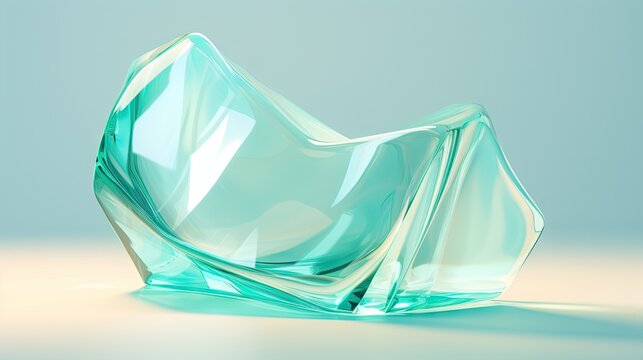  a glass sculpture sitting on top of a white table next to a blue wall.  generative ai