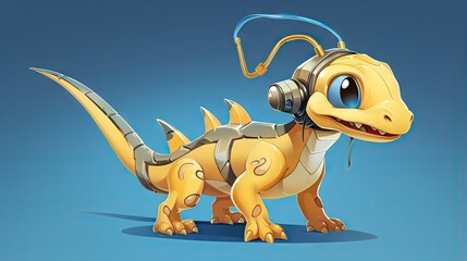  a cartoon dinosaur with headphones on and a microphone in its mouth.  generative ai