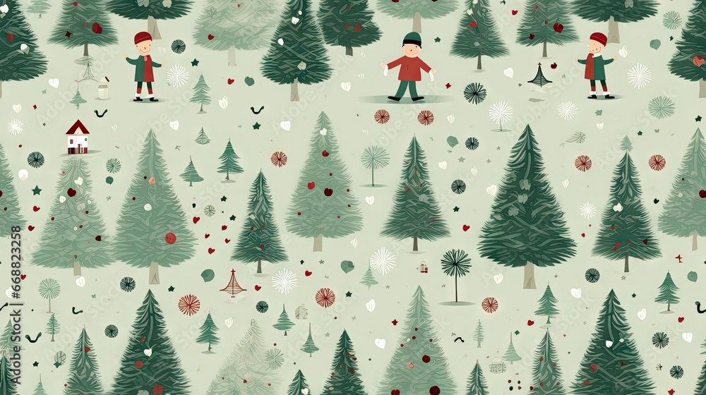 Poster a christmas tree pattern with a person in a red hat. generative ai