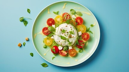  a plate of food with tomatoes, mozzarella and basil.  generative ai