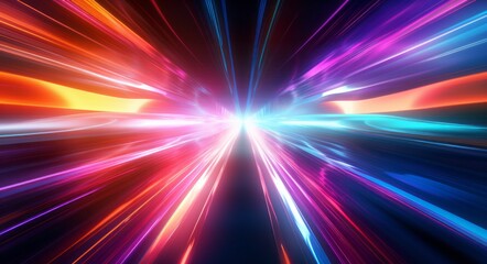 futuristic light rush, vibrant streaks creating an ethereal tunnel of glowing beams and abstract beauty.