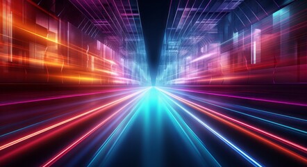 Fototapeta na wymiar futuristic light rush, vibrant streaks creating an ethereal tunnel of glowing beams and abstract beauty.