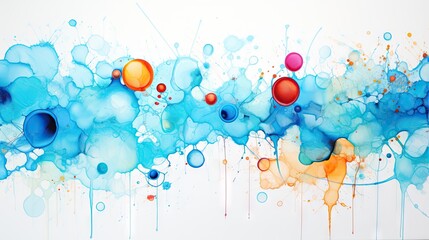  an abstract painting of blue and orange bubbles and bubbles on a white background.  generative ai