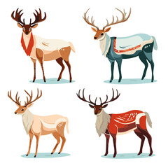 Naklejka na ściany i meble Vector set of reindeers abstract concept