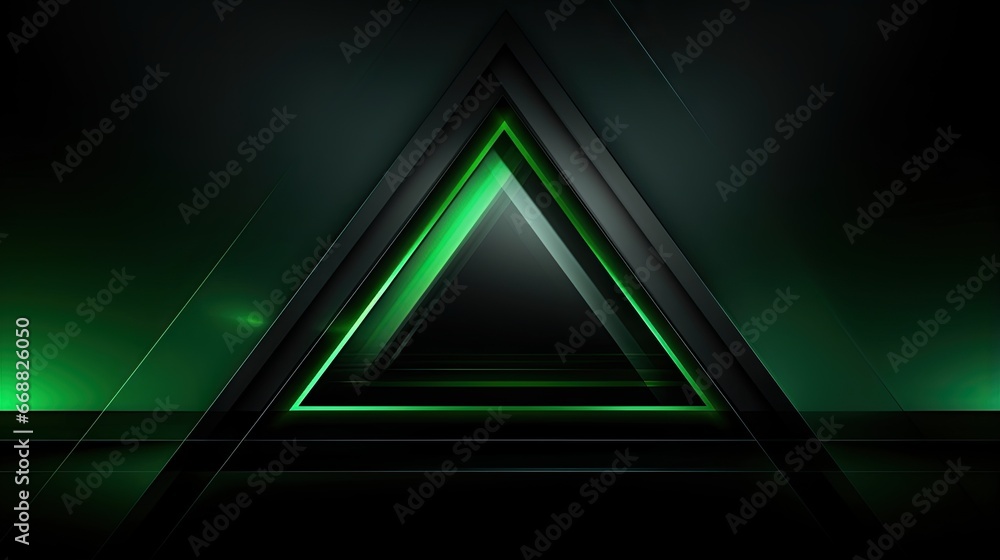 Poster a triangle with a green light in the middle of it. generative ai