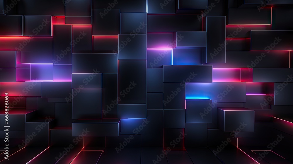 Poster a dark background with a lot of different colored squares on it. generative ai
