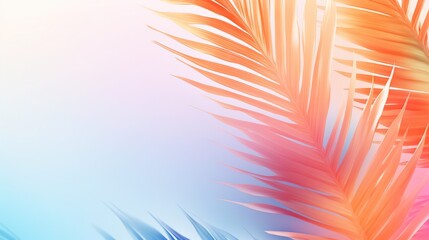  a close up of a palm leaf on a blue and pink background.  generative ai