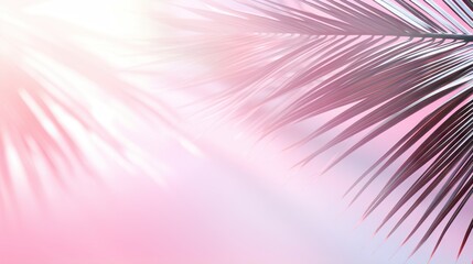  a close up of a palm leaf on a pink and blue background.  generative ai