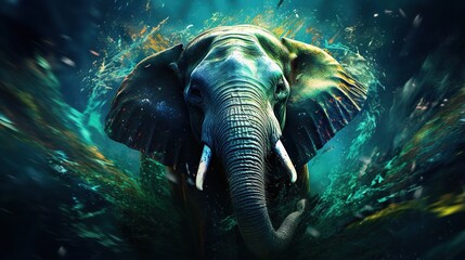  an elephant is in the water with its trunk out and its head turned to the side.  generative ai - obrazy, fototapety, plakaty