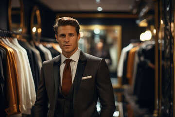 Fototapeta premium Handsome man businessman in a clothing store