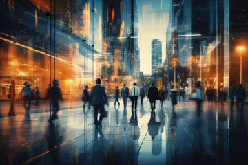 Blurred street with walking business people