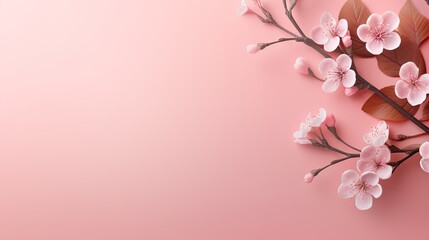 Fototapeta na wymiar a pink background with a branch of a blossoming tree. generative ai