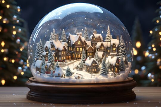 Christmas snow globe. a town in snow globe. miniature miniature town