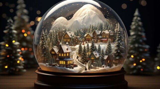 Christmas snow globe. a town in snow globe