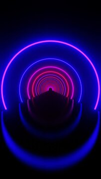 abtract design sci fi neon tunnel, looping animaiton