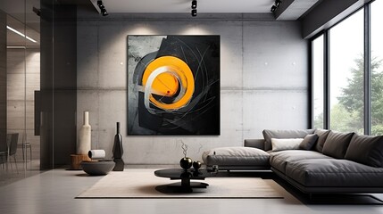  a modern living room with a large painting on the wall.  generative ai - obrazy, fototapety, plakaty