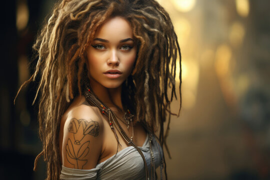 Young beautiful girl with dreadlocks