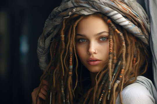 Young beautiful girl with dreadlocks