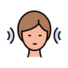 Hearing Aid or loss with Sound Wave. Earplug Color Icon. Noise protection tool. Sleeping accessory. Vector simple style illustration. Flat style sign isolated on white background.