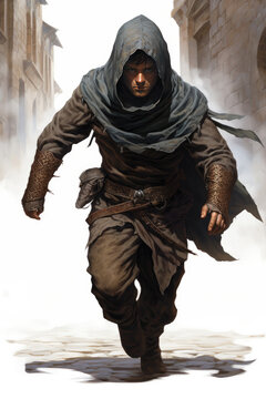 Fantasy illustration of a thief or assassin. Fantasy hero.