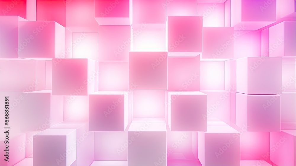 Poster a pink and white abstract background with cubes in the center. generative ai