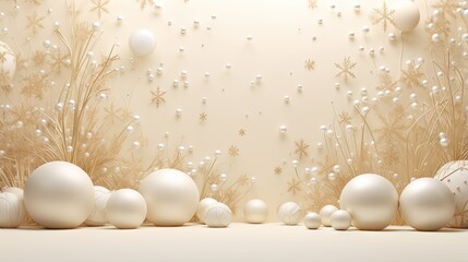 Naklejka na ściany i meble a white christmas background with ornaments and snowflakes on it. generative ai