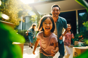 Asian family enjoying the new house.