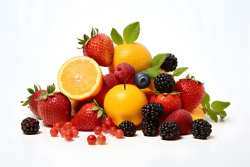 Obraz premium fruit salad on white, fruits, minimalist style, colors