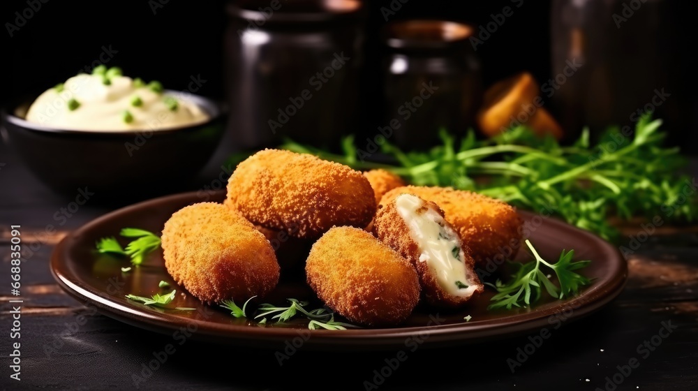 Aufkleber a plate of food on a table with a bowl of mashed potatoes and a bowl of mashed potatoes and a can of