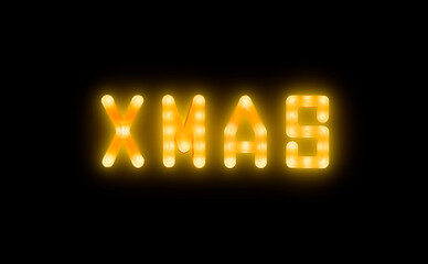 Yellow neon glowing led XMAS sign on black