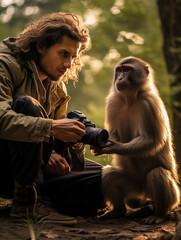 A Photo of a Monkey and a Wildlife Photographer in Nature