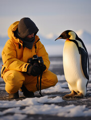 A Photo of a Penguin and a Wildlife Photographer in Nature