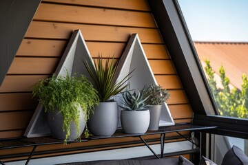 Fototapeta na wymiar decorative elements of a loft balcony in an a-frame house