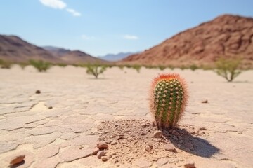 small plant and large cactus in the desert