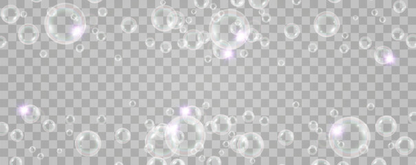 Air bubbles on a transparent background. Soap foam vector illustration.
