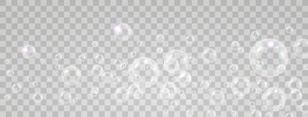 Air bubbles on a transparent background. Soap foam vector illustration.
 - obrazy, fototapety, plakaty