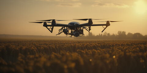 Drone flying over field agriculture - obrazy, fototapety, plakaty