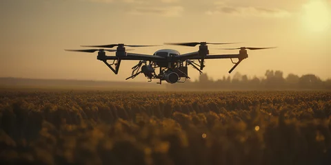 Tuinposter Drone flying over field agriculture © Philippe Ramakers